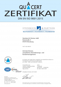 Zertifikat und Anlage Steinbock Partner QM Standorte x